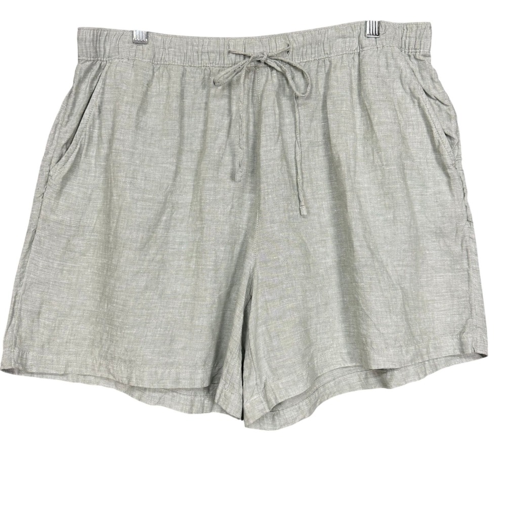 Tahari Linen Shorts Womens 1X Sage Green Elastic Drawstring Waist Relaxed Fit